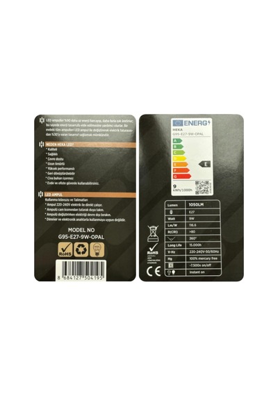 Tr Led Ampul, 9w 67w , 3000k Sarı Işık, E27 Duy, G95 Glop, 4 Adet Diğer