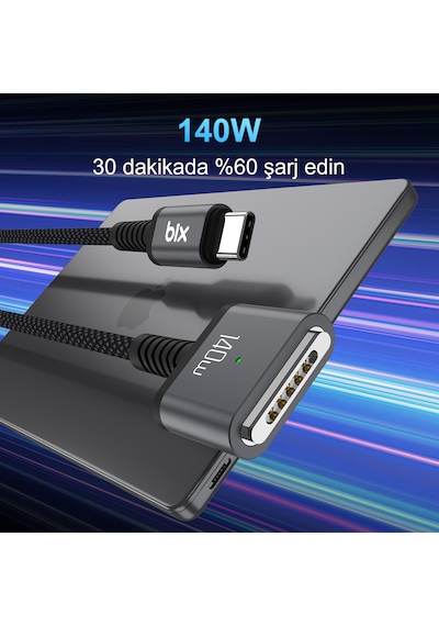 Bix BXM3C 140 W Type-C To Magsafe 3 Apple Uyumlu MacBook Şarj Kablosu