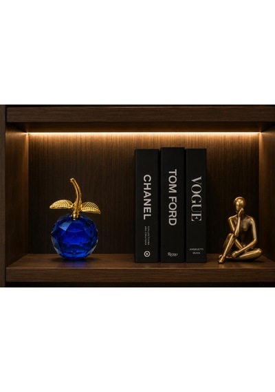 Kristal Cam Dekoratif Elma Biblo Gold Yapraklı Modern Ofis Kitaplık Masa Süsü
