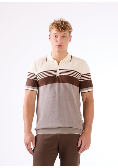 Dufy Kahve Çizgili Yatay Desen Erkek Triko - Slim Fit Kahve