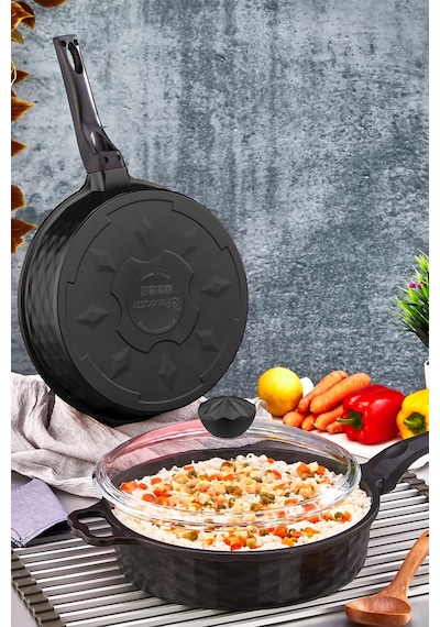 Polochef Derin Döküm Granit Yardımcı Kulplu Tava 28 Cm Siyah