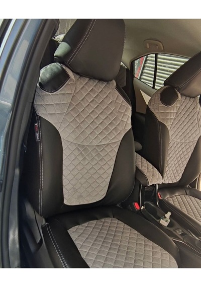 Toyota Corolla 2019 2022 Arası Uyumlu Gri Nakışlı Taytüyü Siyah Deri Karışımı Gri Ip