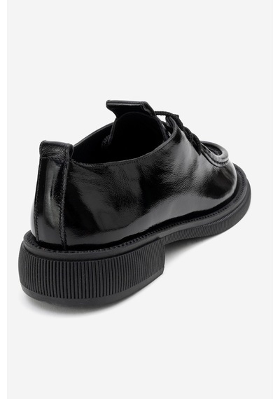 Luvishoes Luvi Shoes Band Siyah Kırışık Rugan Hakiki Deri Bağcıklı Kadın Loafer Ayakkabı Siyah