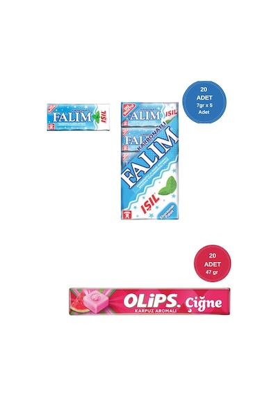 Falım 7gr X 5 X 20 - Olips 28gr X 20 Avantajlı Işıl Sakız Ve Olips Çiğne Karpuz Şekerleme Paketi