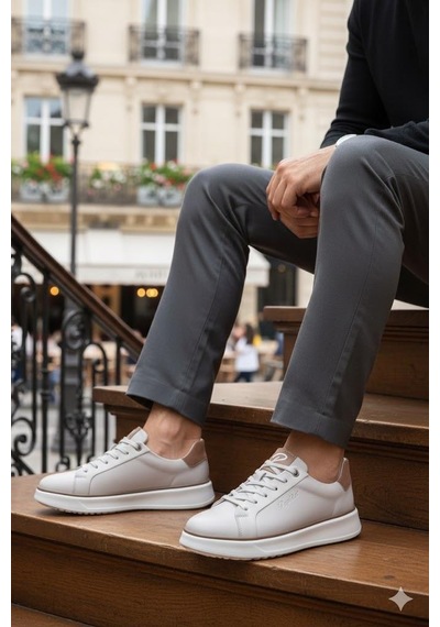 Pepita M643 Rahat Hafif Günlük Sneaker Hakiki Deri Erkek Ayakkabı Bej