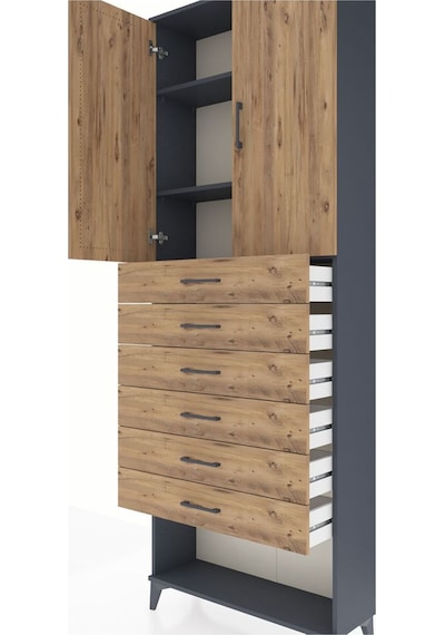 Arges Dolap 3 Raflı 6 Çekmeceli 2 Kapaklı 88x30x243 Antrasit-çam Antrasit