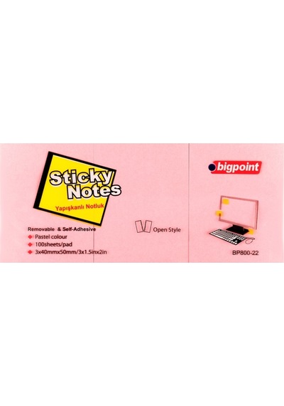Bigpoint Yapışkanlı Not Kağıdı 3'Lü 40X50Mm Pembe