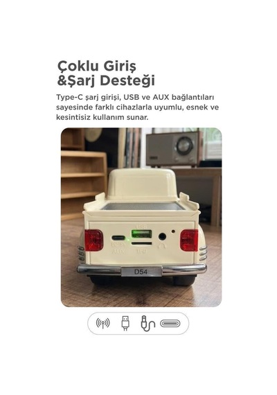 Özel Üretim Bluetooth Hoparlör Pickup D54 Kırmızı Cihaz Klasik Piknik