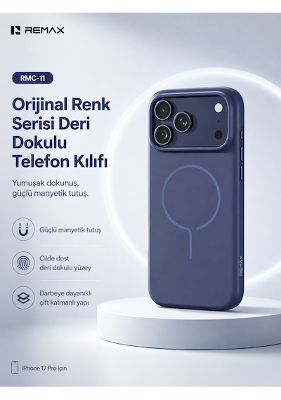 Remax  Apple iPhone 17 Pro Magsafe Uyumlu Metal Tuşlu Premium Kılıf Rmc-11 Mavi
