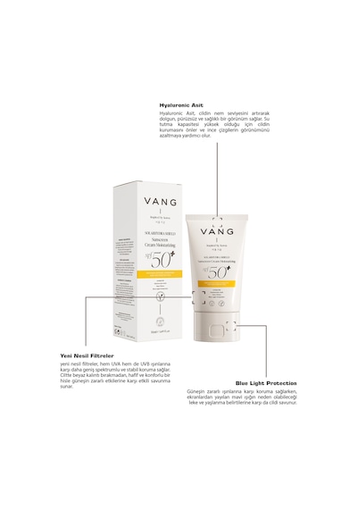 Vang Yüksek Koruyucu Mavi Işık Koruma Nemlendirici Güneş Kremi SPF50+ 50 ML