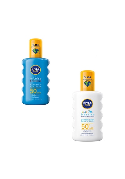 Nivea Sun Çocuk Hassas Güneş Spreyi SPF50 + Nivea Sun Koruma & Bronzluk  Güneş Spreyi SPF50+ 2 x 200 ML