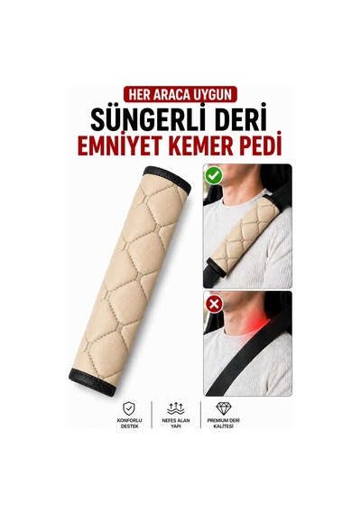 Her Araca Uygun Suni Deri Süngerli Emniyet Kemeri Pedi Bej
