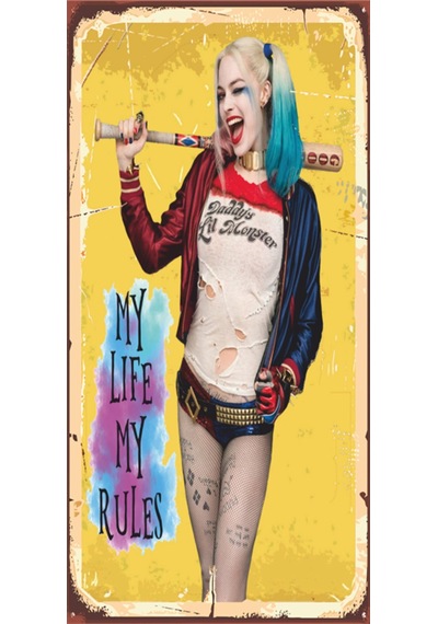 harley quinn benim kurallarım  mini retro ahşap poster