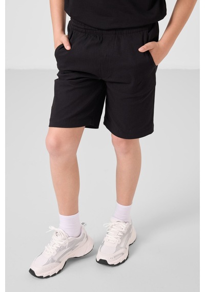 Siyah Pamuklu Oversize Fit Dokuma Hafif Esnek Chino Erkek Çocuk Şort Takım - 11277 Siyah