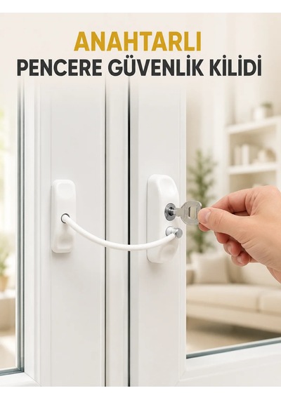 Pencere Güvenlik Kilidi Kablolu Çocuk Emniyet Kilidi Anahtarlı Beyaz Pencere Kilidi