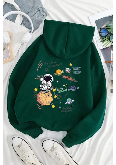 The Galaxy Baskılı Oversize Sweatshirt Yeşil