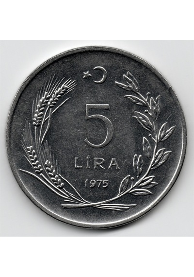 5 Lira 1975 Çil Eski Madeni Para