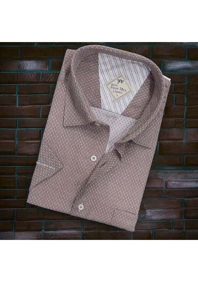 Linen Keten Klasik Kısa Kollu Camel Erkek Gömlek Regular Kalıp -10076 Camel