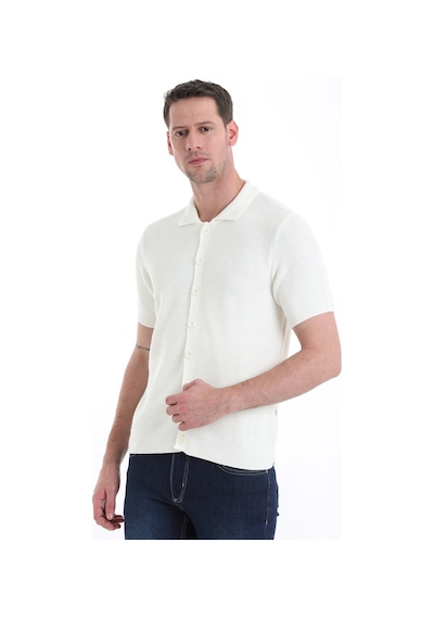 Hatemoğlu Regular Fit Düz Düğmeli Kısa Kollu Triko Hırka 34162024c001 048 - Ekru