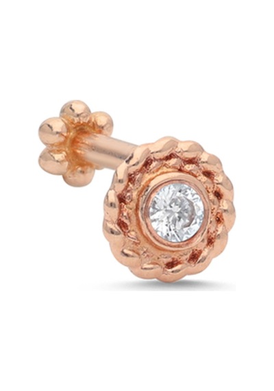14 Ayar Altın Taşlı Callum Tragus Küpe Pembe Altın