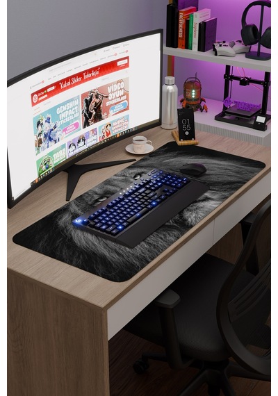 Aslan Kaymaz Dikişli Kauçuk Oyuncu Mousepad V4 - 90x40 Xxl Gaming Mouse Pad Fare Altlığı