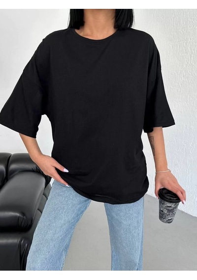 Unisex Düz Biskilet Yaka T-shirt - Siyah 001
