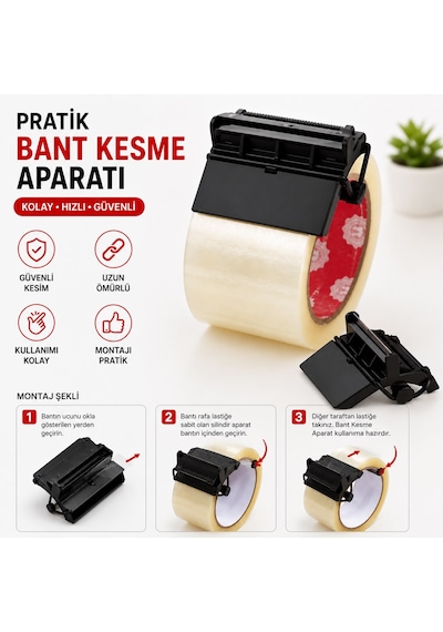 45 Mm Koli Bandı Kesici Aparat - Paslanmaz Bıçaklı Pratik Ve Kolay Kullanım Bant Kesme Aparatı 1