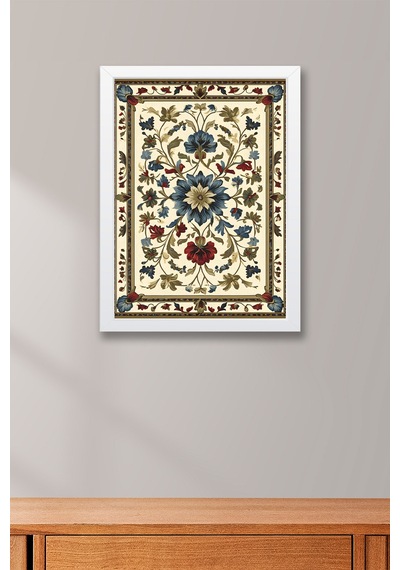 Premium Klasik Şükûfe Çiçek Motifli Çerçeveli Tablo - Lüks Ramazan Özel Seri Geleneksel Duvar Dekoru Beyaz Premium Klasik Şükûfe Çiçek Motifli Çerçeveli Tablo - Lüks Ramazan Özel Seri Geleneksel Duvar Dekoru Beyaz