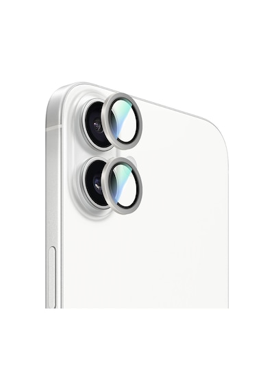 Apple Uyumlu   iPhone 16 Caseworld Alloy Serisi Oleofobik Anti Reflective Kamera Lens Koruyucu Gümüş