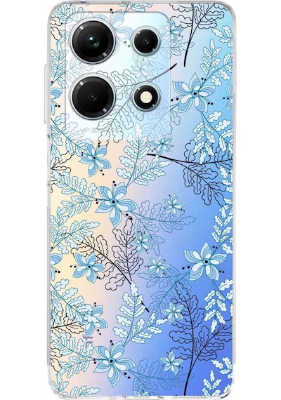 İnfinix Note 30 5g Uyumlu Kamera Korumalı Floral Mavi Tasarımlı Şeffaf Silikon Kılıf
