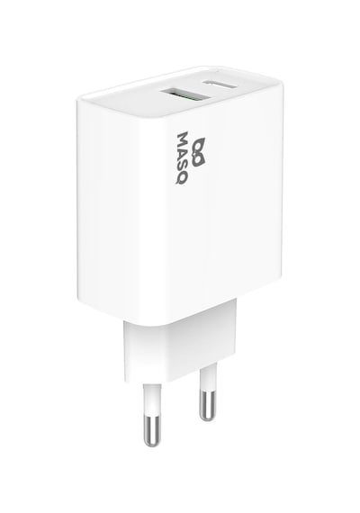 Masquerade 20W Çift Çıkış Type-C + Usb-A Seyahat Şarjı Beyaz MFI Lisanslı