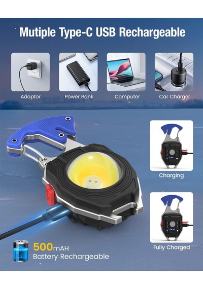 Ayrex Mini El Feneri, Cob Anahtarlık, El Feneri, 7 Modlu, Usb Şarj Edilebilir Çalışma Lambası, 800 Lümen, Çok Fo