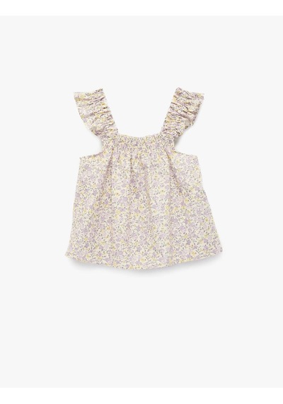 Koton Çiçekli Gipeli Poplin Mor Kız Bebek Bluz 6smg60046aw Mor