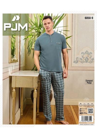 Pijamoni Erkek Düğme Yaka Kısa Kol Pijama Takımı 6850/99 - 1 Adet Yeşil