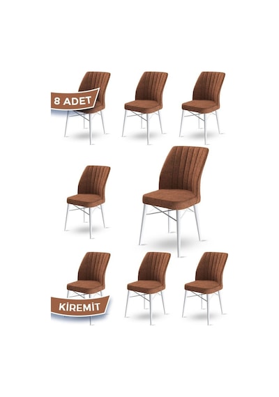 Canisa Flex Serisi, Üst Kalite Mutfak Sandalyesi, 8 Adet Kiremit Sandalye, Gürgen Beyaz Ahşap Ayak Sandalye Kiremit Ayaklar Beyaz
