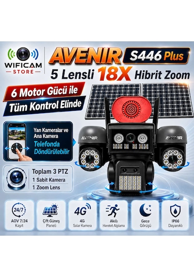 Avenir S446 Plus 5 Lensli 18x Zoomlu 6 Motorlu 4g Solar Kamera