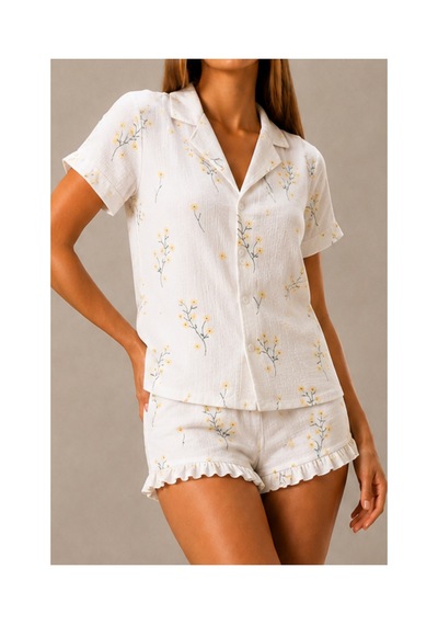 Fit Women Kadın Günlük Düğmeli V Yaka Çok Renkli Pijama Takımı