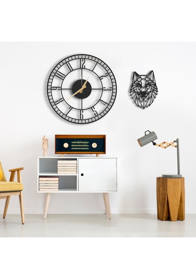 50X50 Dekoratif Duvar Saati + Ahşap Tablo 35 Cm (487862505) Siyah