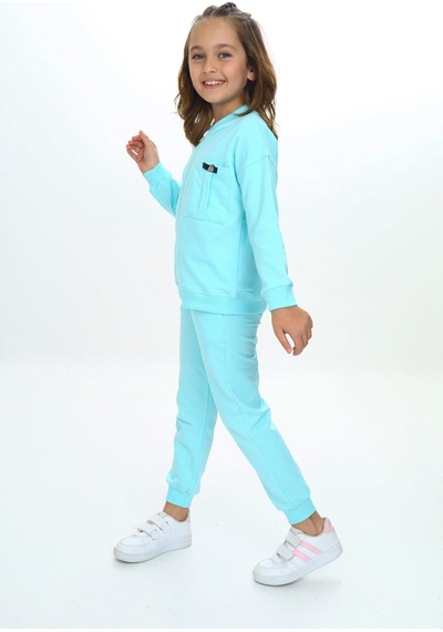 Toontoy Kids Toontoy Kız Çocuk Göğsü Cepli Armalı Eşofman Takım Su Yeşili