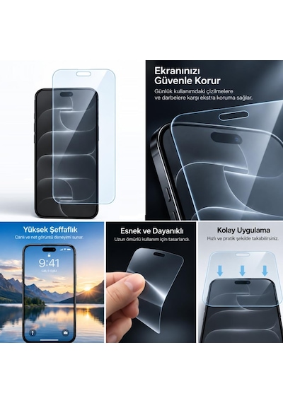 Apple İphone 18 Pro İle Uyumlu Ekran Koruyucu A3714 Nano Parlak 9h Kırılmaz Esnek Cam Çizilmeye Dayanıklı Şeffaf