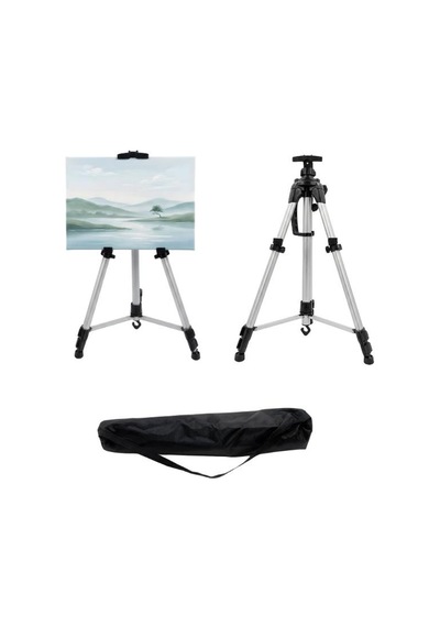 Katlanabilir Alüminyum Tripod Şövale - Kollu Yükseklik Ayarlı, Su Terazili, Pusulalı, Gümüş