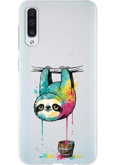 Samsung Galaxy A50 İle Uyumlu Splash Tembel Hayvan Tasarımlı Şeffaf Silikon Kılıf Şeffaf