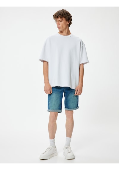 Koton Slim Fit Kot Şort Bermuda Katlamalı Paça Cep Detaylı Pamuklu Koyu İndigo 4sam40030ıd İndigo