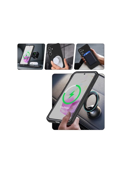 Galaxy S25 Fe Kılıf 360 Derece Döner Standlı Magsafe Kamera Lens Korumalı Silikon Hesaplı Dünya Siyah