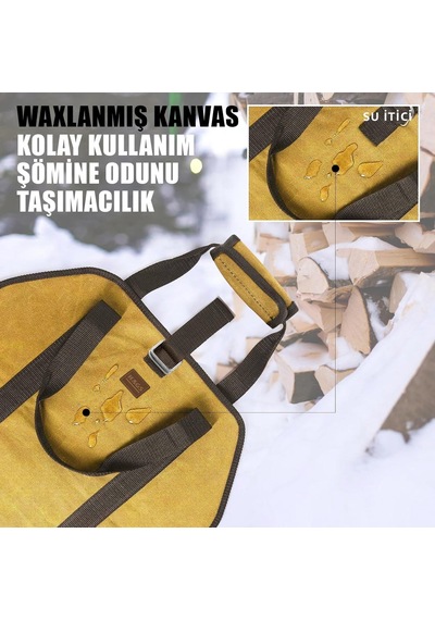 Ağır Hizmet Çantası, Waxed Kanvas, Şömine Odun Çantası, Kamp İçin Yakacak Kütük Taşıma Depolama Çantası, Şömine Odun Sobası Aksesuarları -amber Sarısı