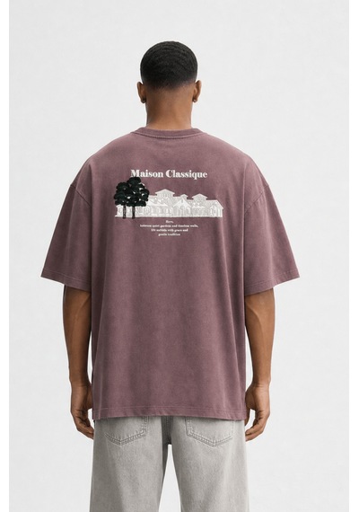 Respire Erkek Maison Baskılı Oversize T-shirt Kahve Kahverengi