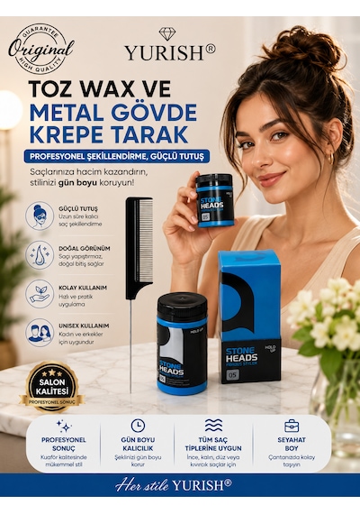 2'li Stil Seti Toz Wax & Metal Gövde Krepe Tarak 001