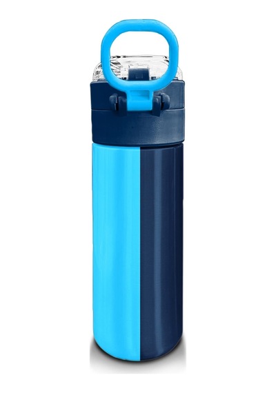 Coral High Kids Renkli Çizgili Desenli Pipetli Ve Direkt İçim Çelik Termos 500 Ml 31895 Mavi - Gri