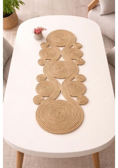 Jüt, Hasır,sarmal Model, Dekoratif Masa Örtüsü, Runner 40x110 Cm, Sehpa Örtüsü, Bohem Tarzı Hasır Hasır