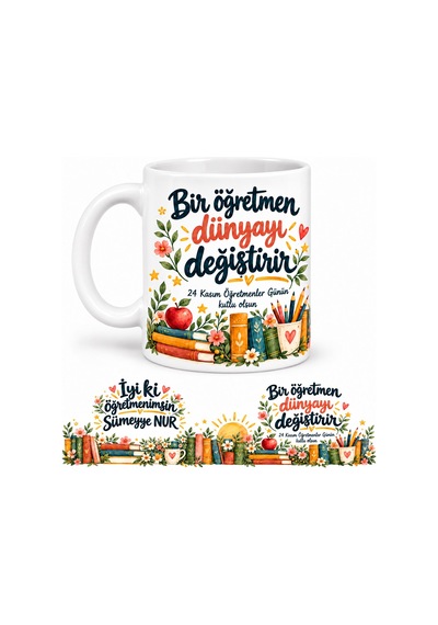 İyi Ki Öğretmenimsin İsme Özel Öğretmenler Günü Kupası Beyaz